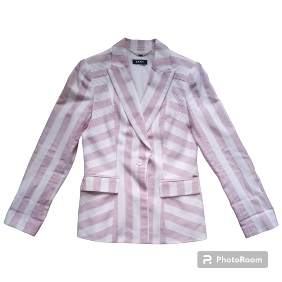 DKNY Pink and White Striped Blazer Size 4P - Picture 15 of 15